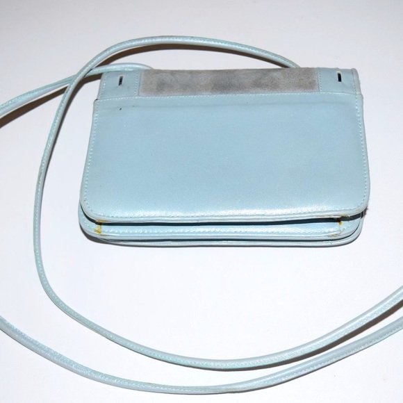 Donald J Pliner Blue Gray Suede Leather Signature Butterfly Purse Bag Crossbody - Picture 5 of 5